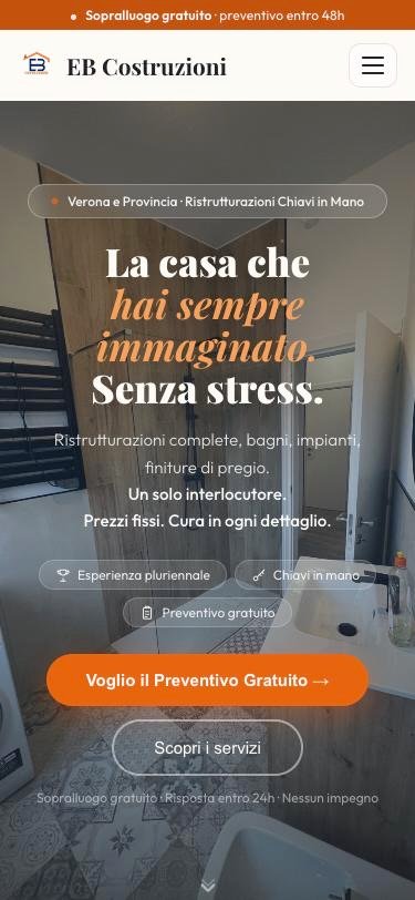Il sito di EB Costruzioni visto da smartphone