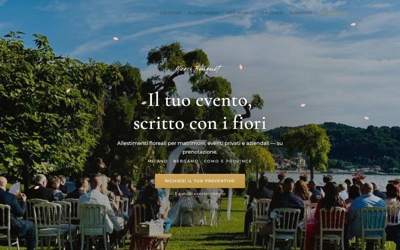 Home page del sito Merci Bouquet, allestimenti floreali per matrimoni ed eventi