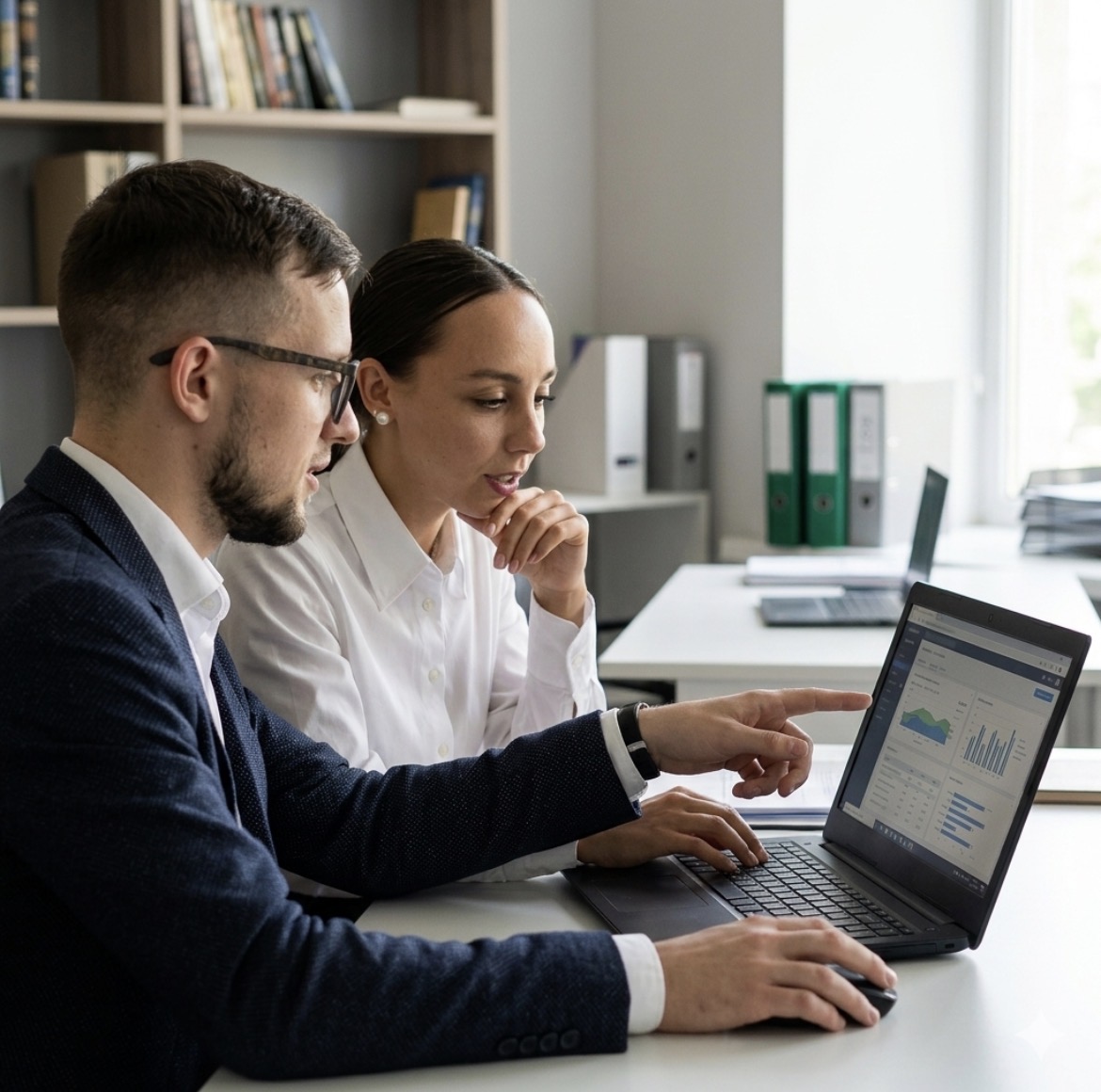 Irina e Iulian di MasterPlans al lavoro su una strategia di marketing